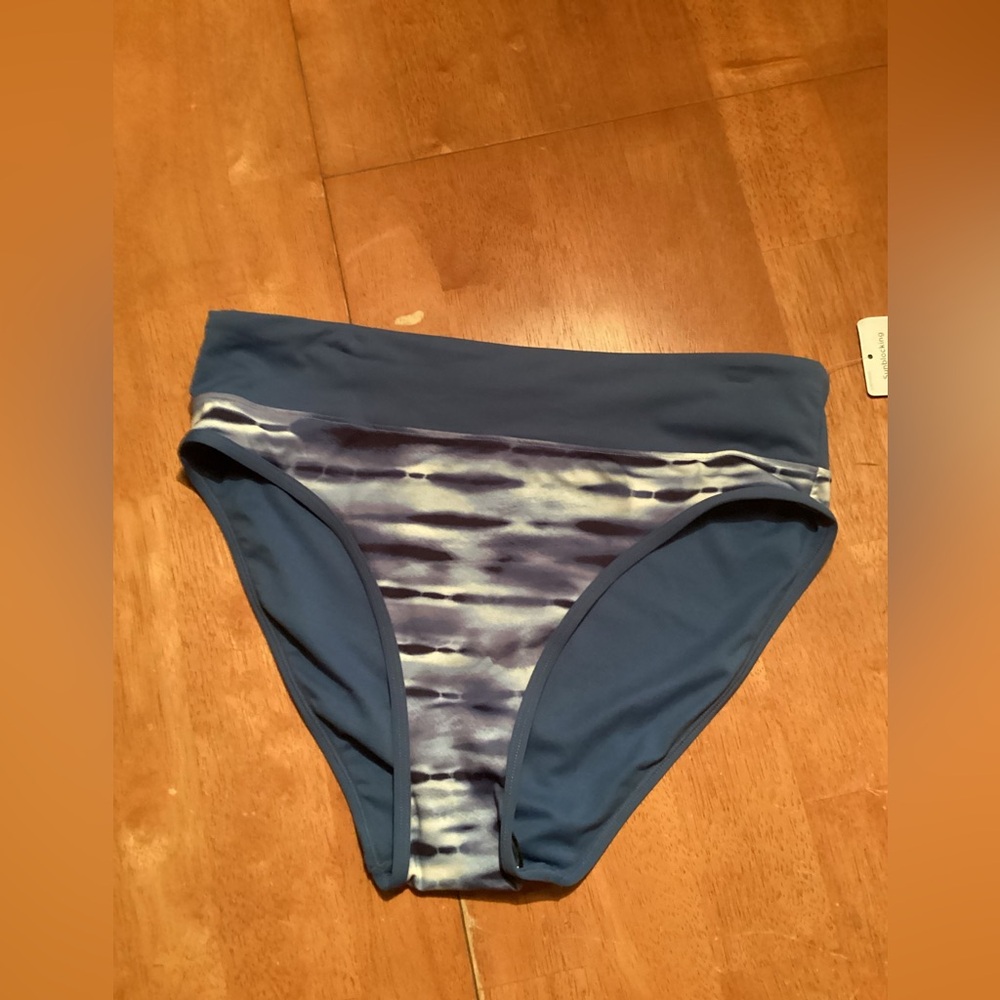 LL Bean Women's New Currents Swimwear Mid-Rise Brief Print - Rustic Blue Tie Dye